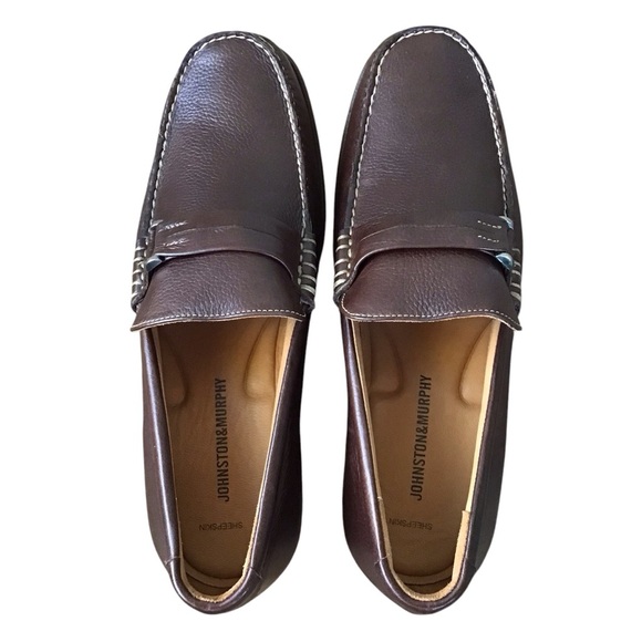 Johnston & Murphy Brown Sheepskin Slip On Loafers - Picture 8 of 10